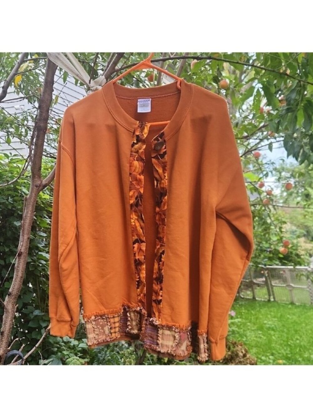 Women's Fall Festive, Halloween, Leaf Print Orange, Open Oversize Cardigan Sz M